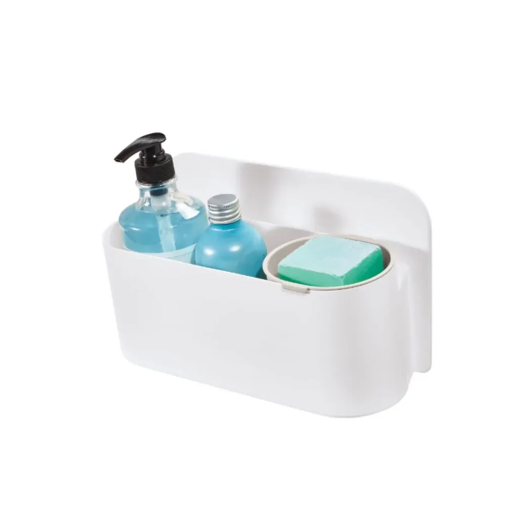 iDesign Berkley Adhesive Shower Basket with Removable Soap Dish - Coconut/White